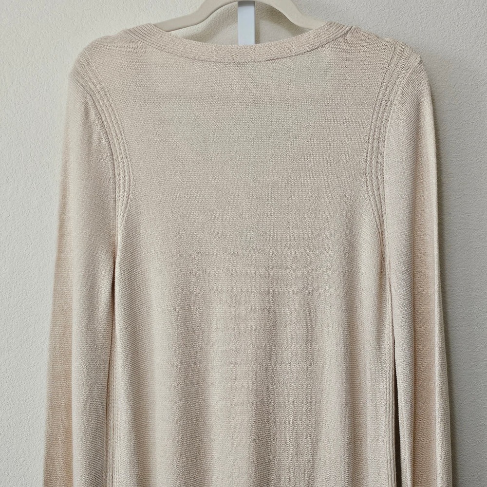 FREE PEOPLE Women's Criss Cross Pull-Over Cream Long Slit Tunic Sweater Sz L - Picture 7 of 14